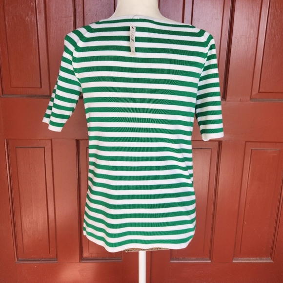 NWT Talbots green and white striped square neck short sleeved sweater MP - Picture 3 of 10